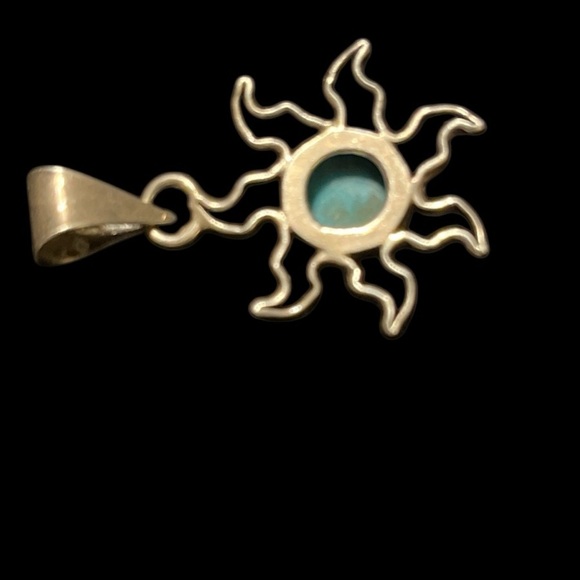 Vintage Charles Albert Handmade Fine Silver Sun Pendant with Turquoise Center - Picture 4 of 6